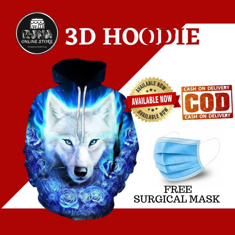 red and blue wolf hoodie