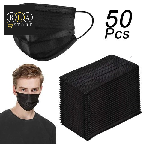 RLA | 3 Ply Black Disposable Surgical face Mask 50Pcs | Shopee Philippines