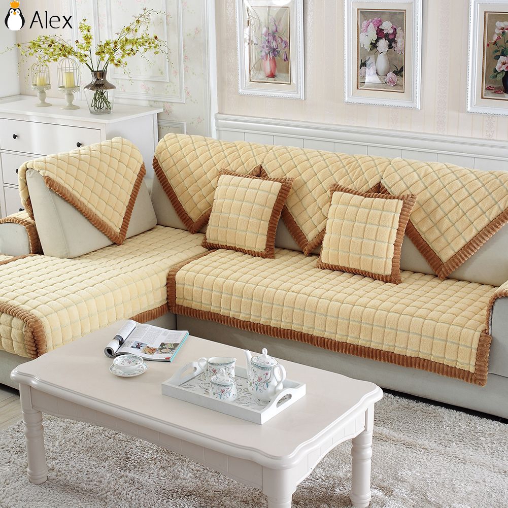 Beige Plaid Soft Winter Sofa Protector Couch Covers Ap Shopee