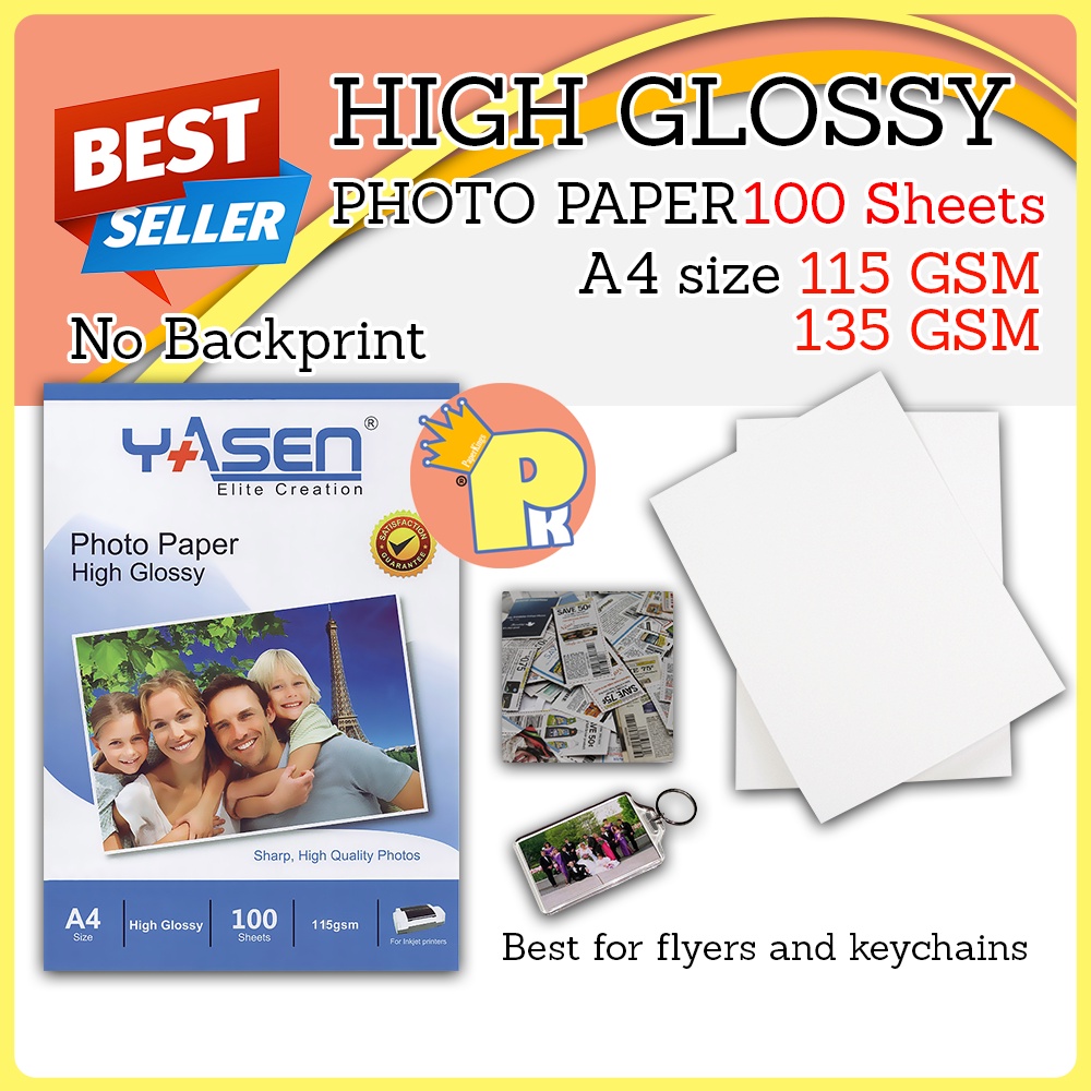 High Glossy Photo paper 135gsm 115gsm A4 100pcs Blank back Shopee