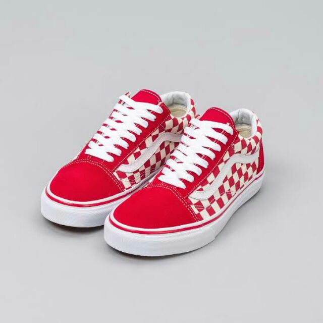 white and red checkerboard vans