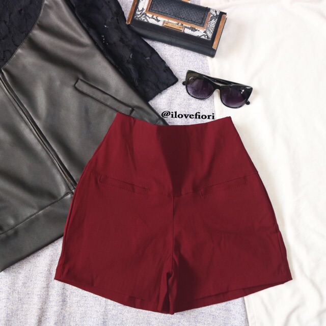 maroon high waisted shorts