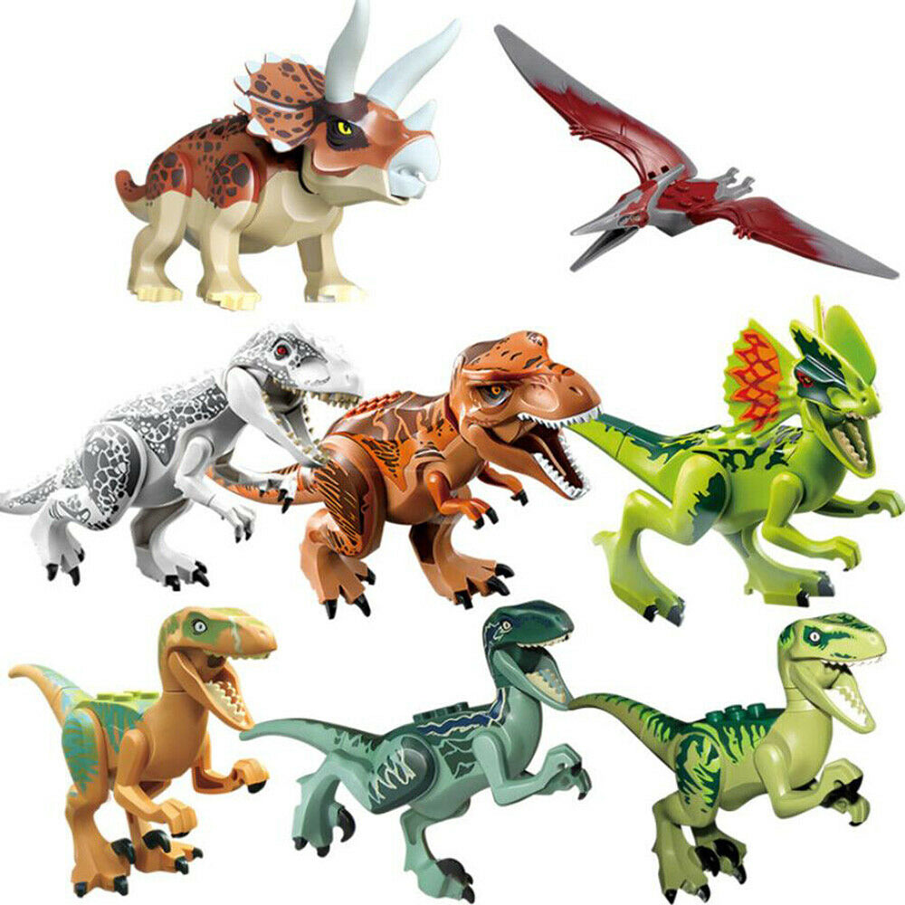 8 PCS Dinos fit Jurassic World Lego Dinosaur Tyrannosaurus TRex Park Raptor Toy 