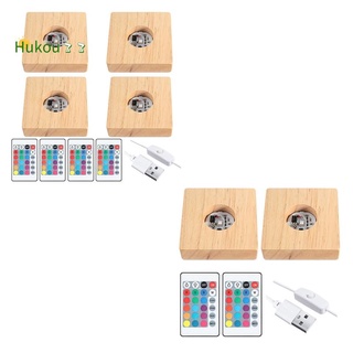 Wooden LED Night Light Base Lighted Display Lamp Base Stand with Remote Control for 3D Crystal Glass Art