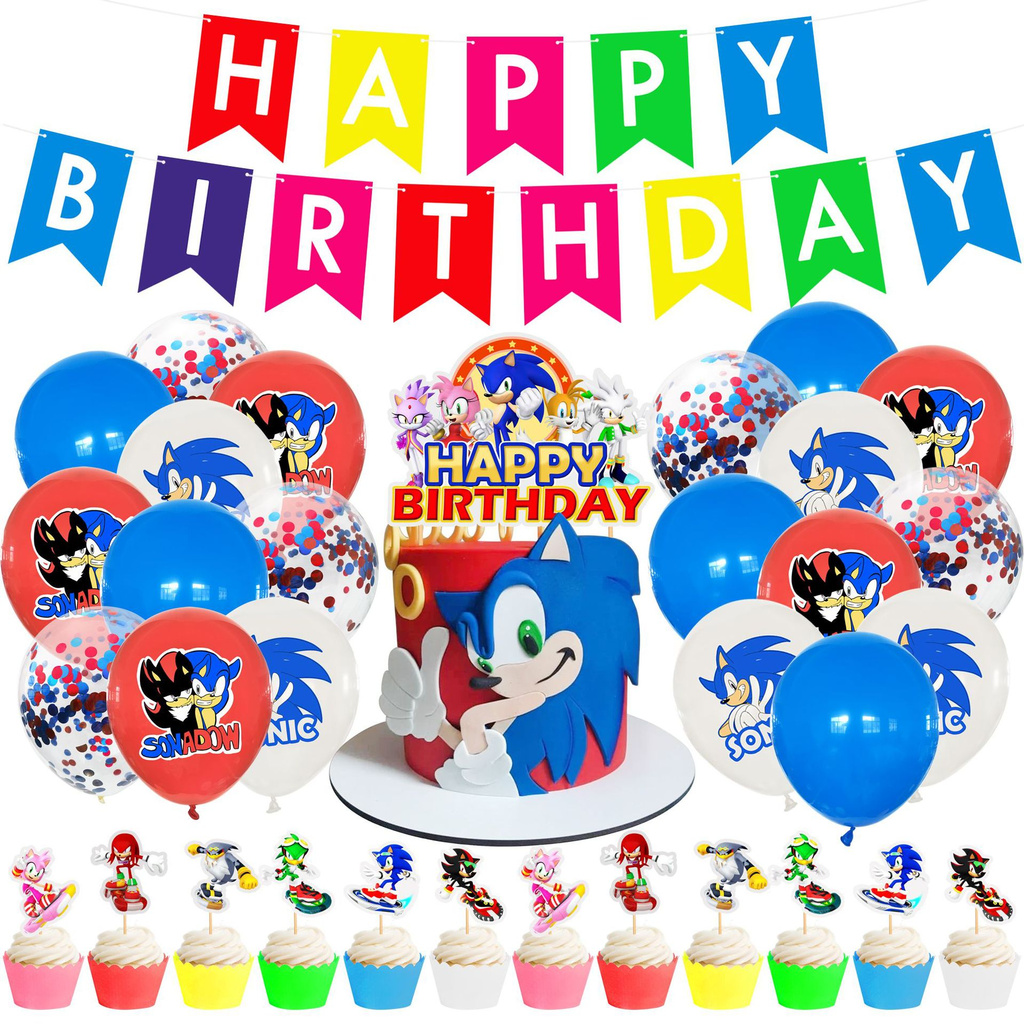 Sonic Theme Birthday Supplies Hedgehog Helium Balloons Banner Cake ...