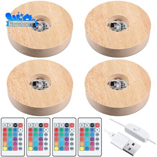 3.94 Inch Wooden Light Stand Base Colorful LED Lights Display Base with Remote Control for 3D Crysta