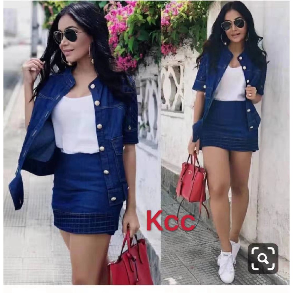 denim skirt and jacket coord