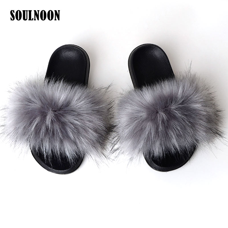 faux fur fluffy slides