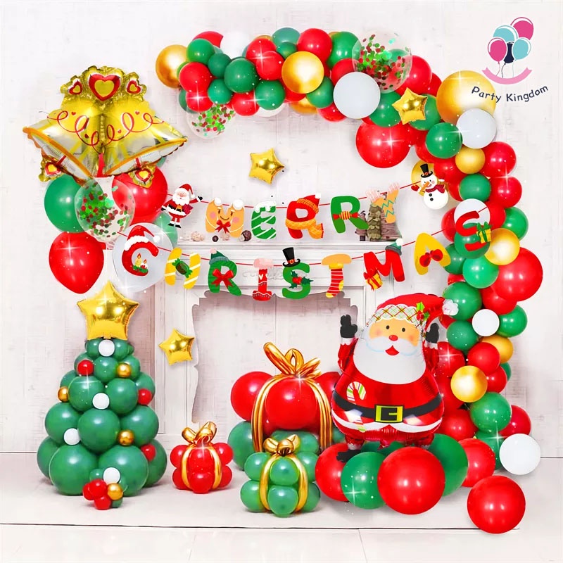 New 93pcs Set Merry Christmas Theme Balloon Party Backdrop Home Decoration Foil Santa Claus Snowman