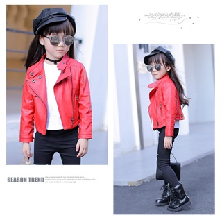 girls pu jacket rivet zipper cool jacket Leather clothing for girls 5-13 years oldClassic collar zipper leather motorcycle #8
