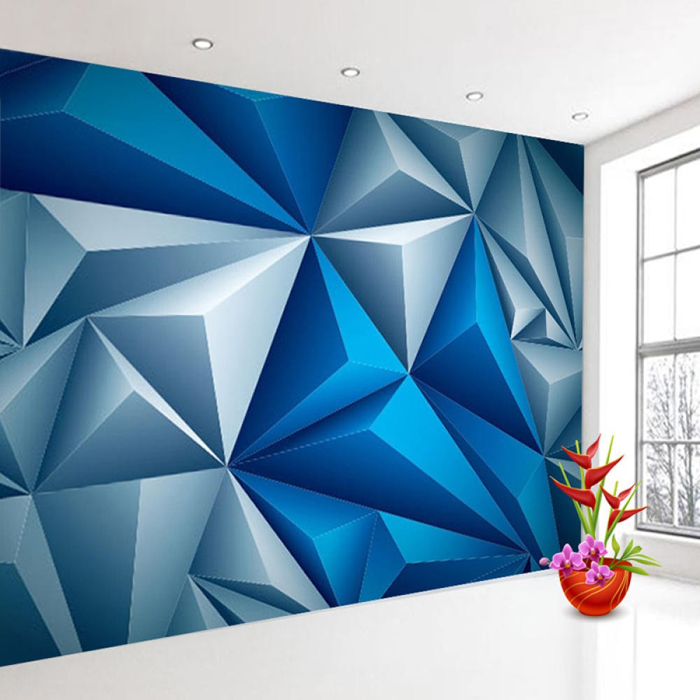 3d Wall Murals Wallpaper Stereoscopic Blue Geometric Space Mural Creative Living Room Shopee Philippines