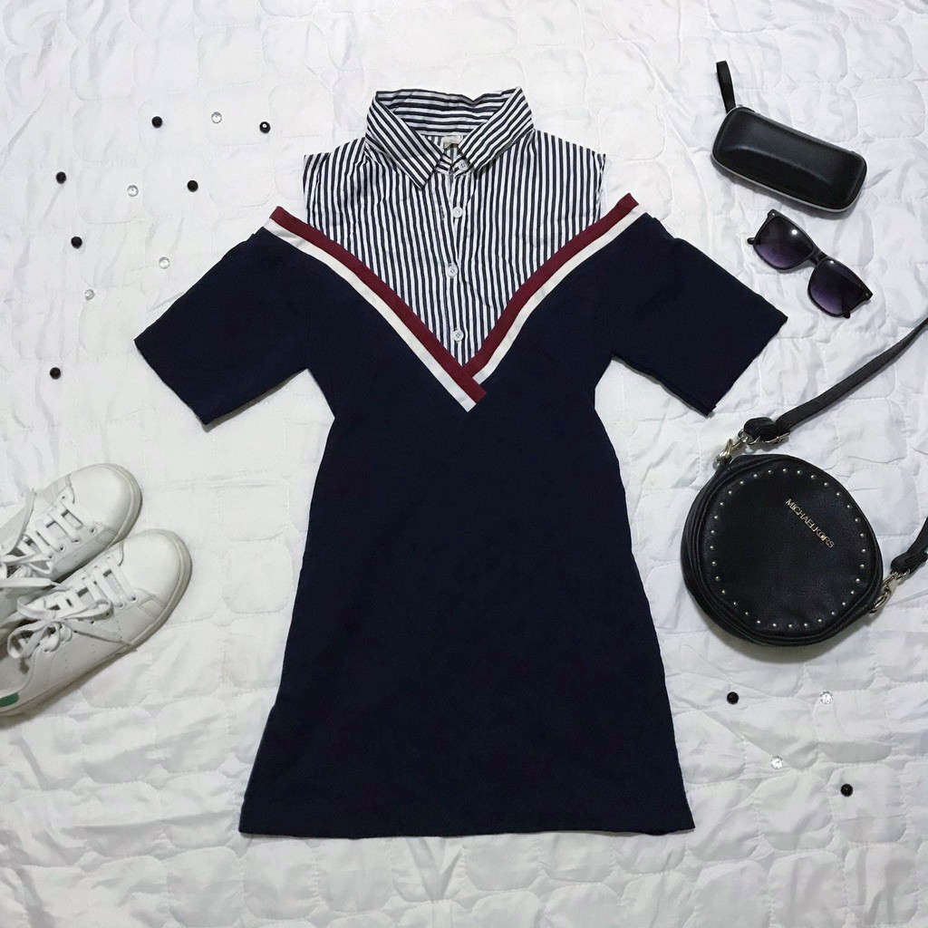 Polo Shirt Dress Off Shoulder ( Short Dress ) | Shopee Philippines