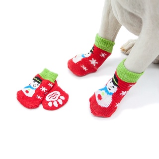 4pcs/set Warm Puppy Dog Shoes Soft Pet Knits Socks Cute Cartoon Anti Slip Skid Socks For Chihuahua S