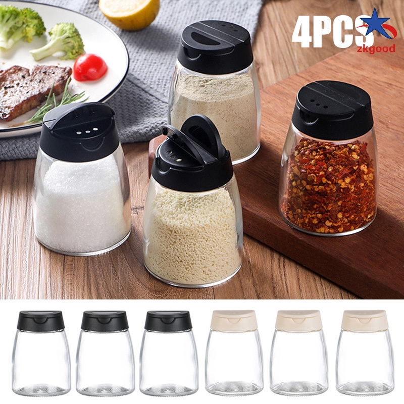 Double Lids Seasoning Shakers Glass Bottles Spice Shakers Sifter Barbecue Salt & Pepper Shaker Container 4PCS） Glass Spice Jars 