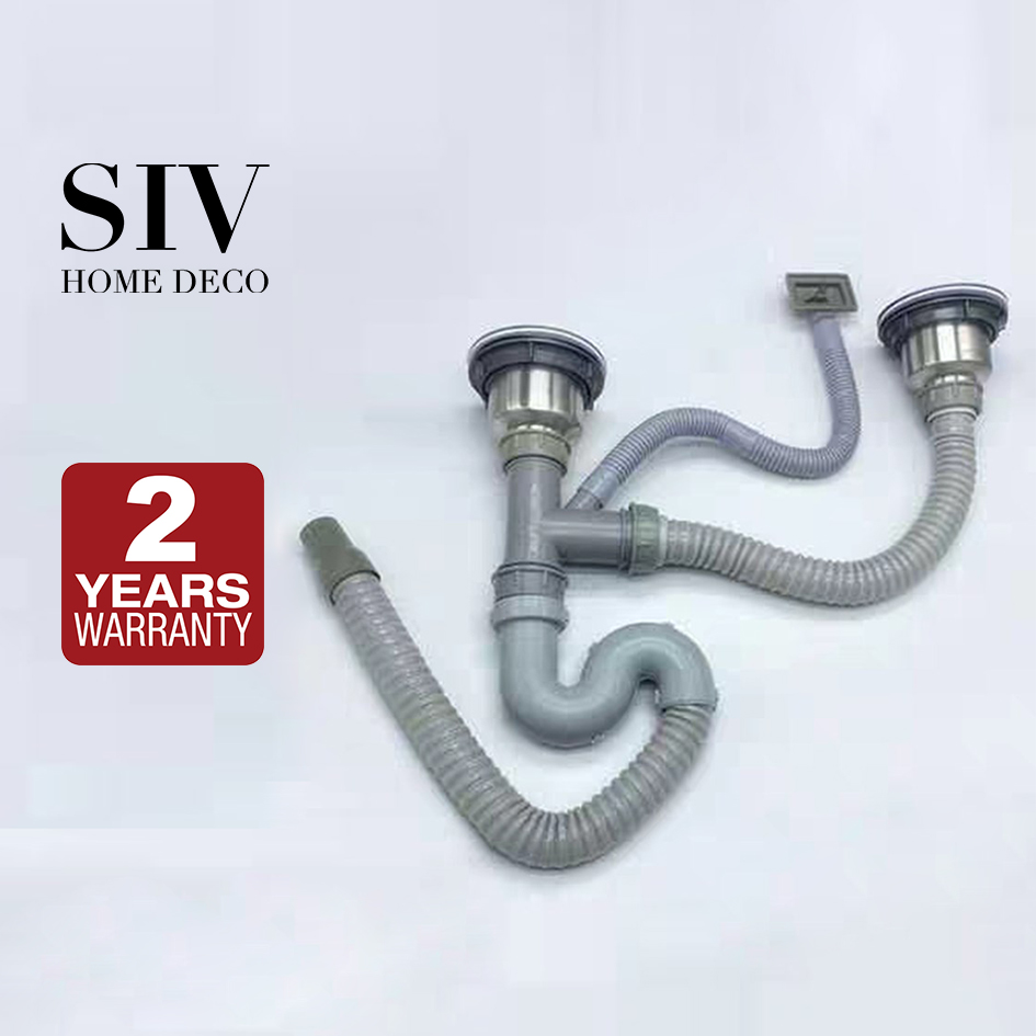 SIV Stainless Steel Double Kitchen Ptrap Sink Strainer Drainer and