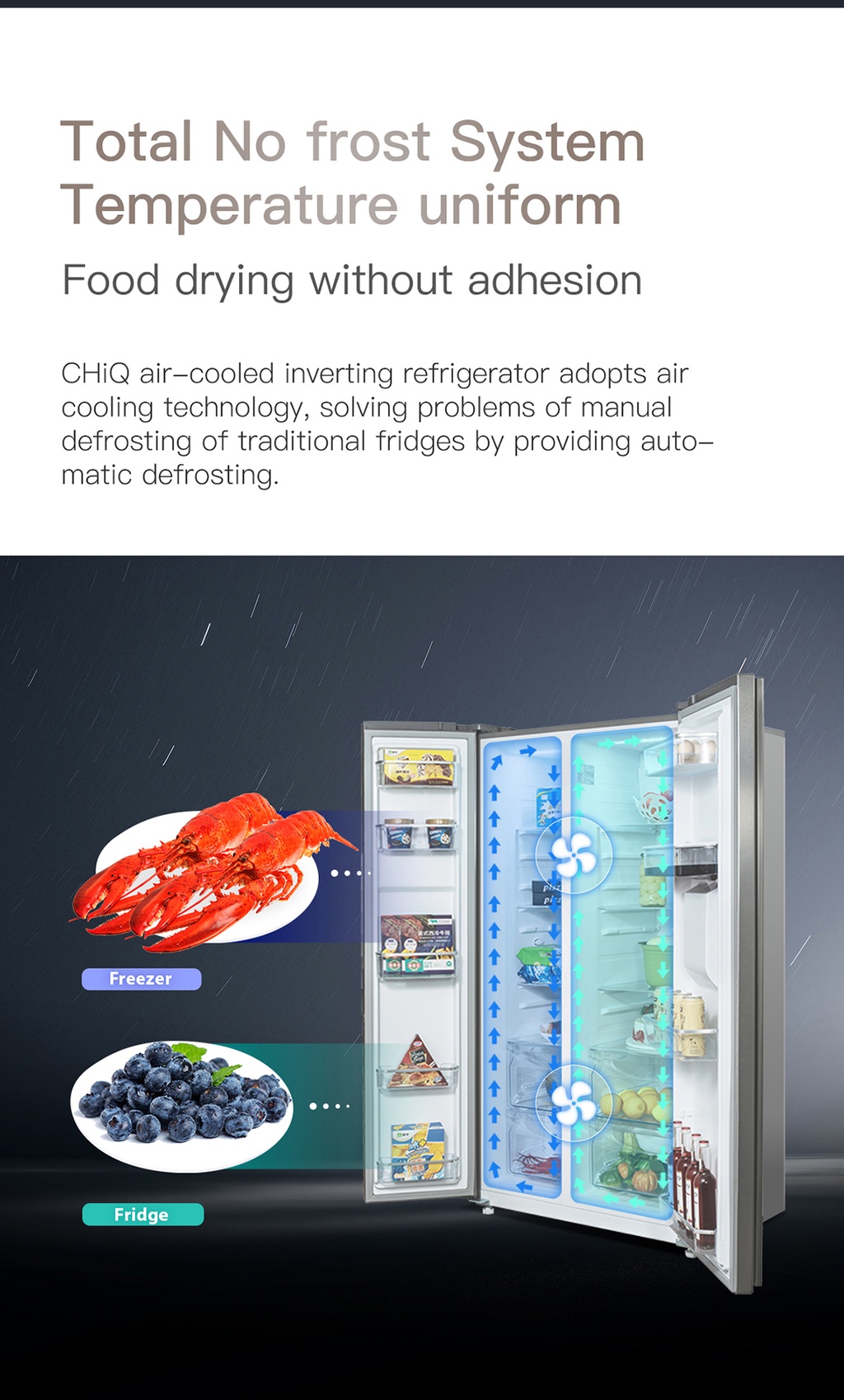 CHiQ 20 CU.FT. CSS20NII Side by Side Refrigerator, No frost smart