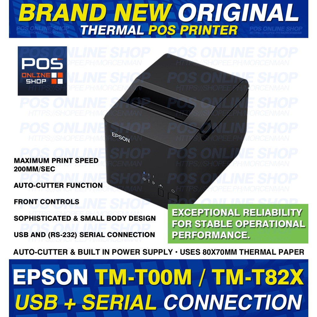 Epson Tm T100m Tm T82x Tm T82 Thermal Pos Printer Usb Rs 232 Serial 9 Pin Interface Built In 8669
