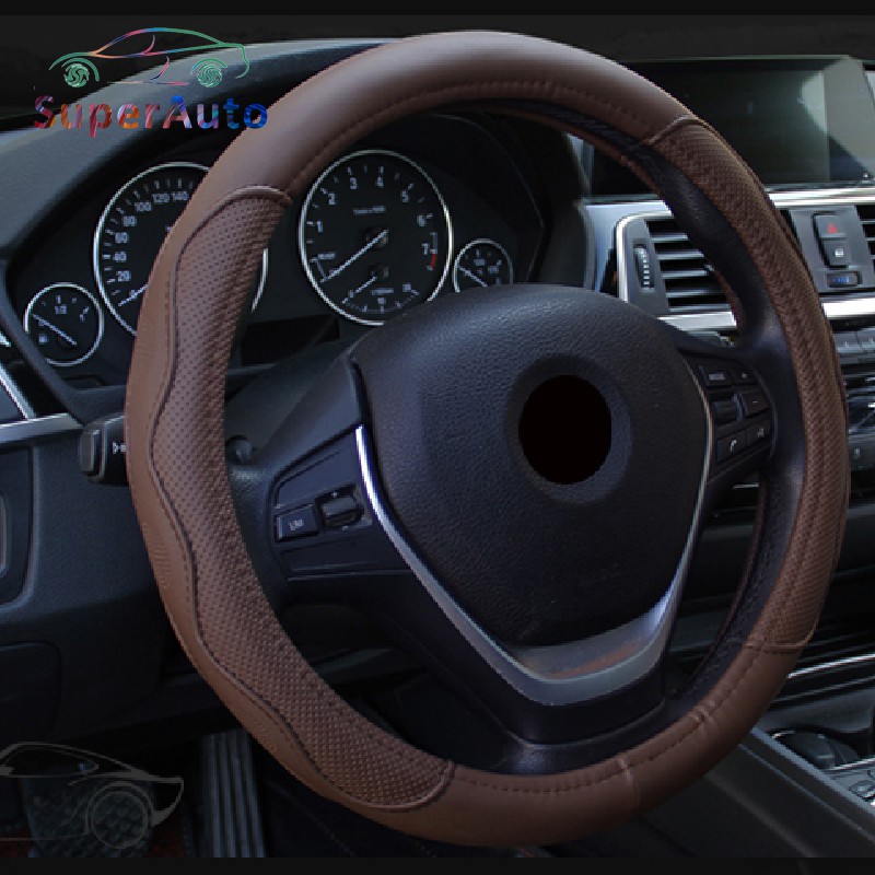 SuperAuto Universal Car PU Leather Steering Wheel Covers Anti-slip