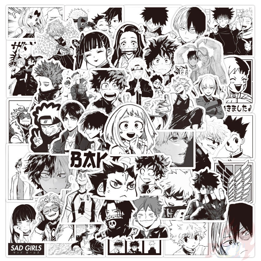 Classical Black & White Anime Cartoon Series 02 Mixed Stickers 50Pcs ...