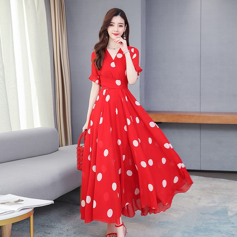 long red chiffon dress