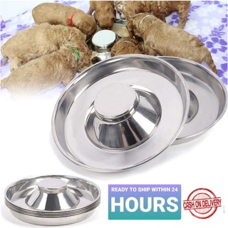 LARGEST HEAVY DUTY STAINLESS PUPPY SAUCER SLOW  FEEDER DOG/CAT BOWL (COMPARE SIZE)