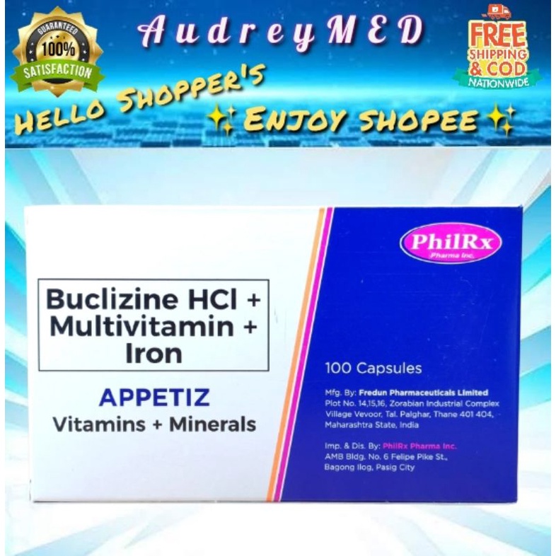 APPETIZ (Buclizine HCI + Multivitamin + Iron) 100 Capsules Shopee