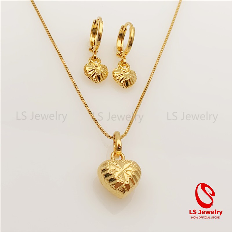 LS jewelry 24K Bangkok Gold Heart Necklace Earring Jewelry Set N0219+5C