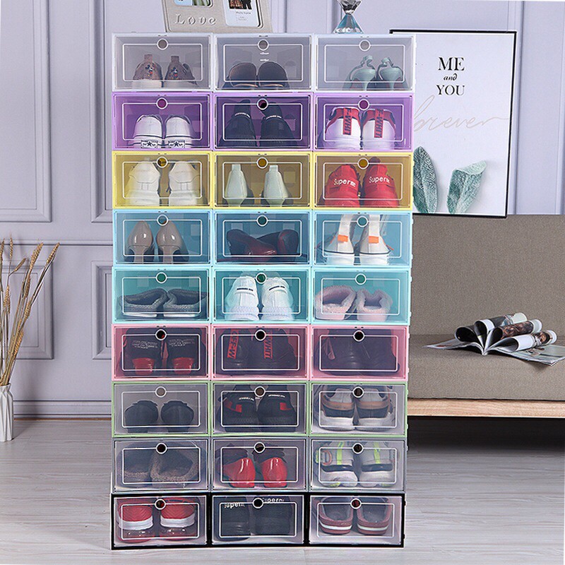 KS Colorful Stockable Shoe Box Storage Foldable Drawer Case Organizer 