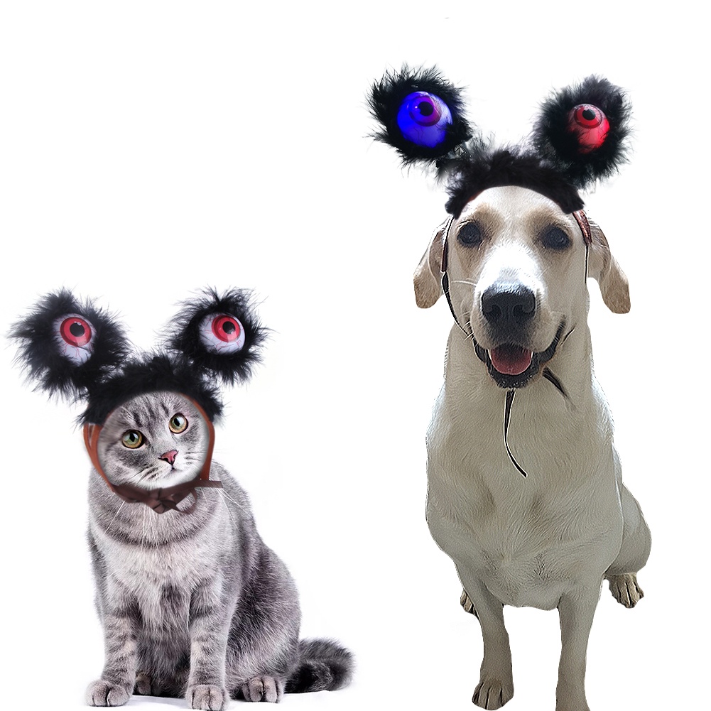 LIULIU Halloween Cat Headband Big Eyed Dog Hat Adjustable Pet LED Flashing Headwear Eyeball Scary Dog Costume Dogs Head Accessories for Cats Small Medium Large Dogs #1