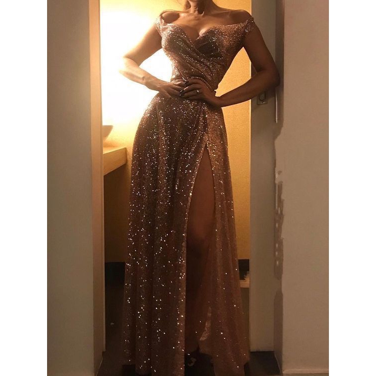 gold one shoulder crochet dress