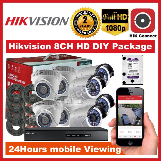 COD Hikvision 8CH 2MP TURBO HD CCTV Package DIY Kit 1080P with Mobile