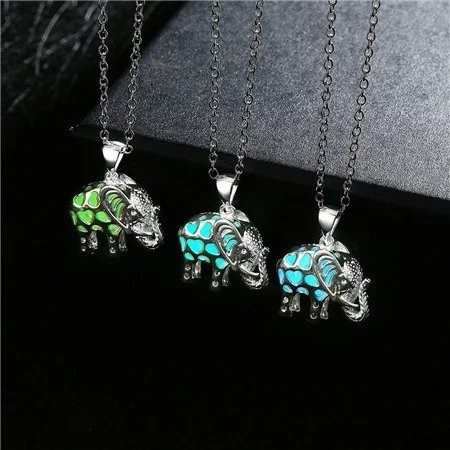 Fashion Women Vintage Silver Water Drop Glow In Dark Pendant Luminous Necklace