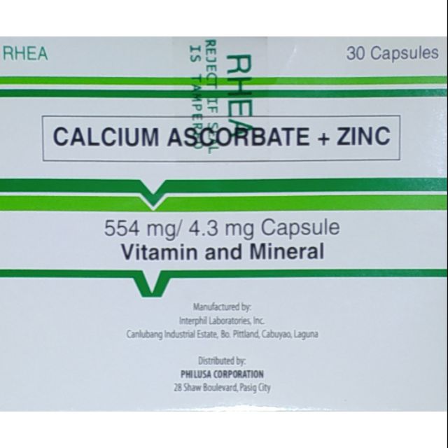 RHEA CALCIUM ASCORBATE + ZINC 30 capsules Exp Date Nov 2023 Shopee