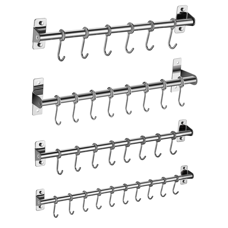 Wall Mounted Utensil Rack Stainless Steel Kitchen Hanging Rail with
