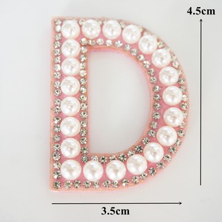 A-Z Pink Pearl English Alphabet Letter Iron Sew On Patch Badges 3D Rhinestone Letters Patches Bag Hat Jeans Applique Clothes DIY Crafts #9