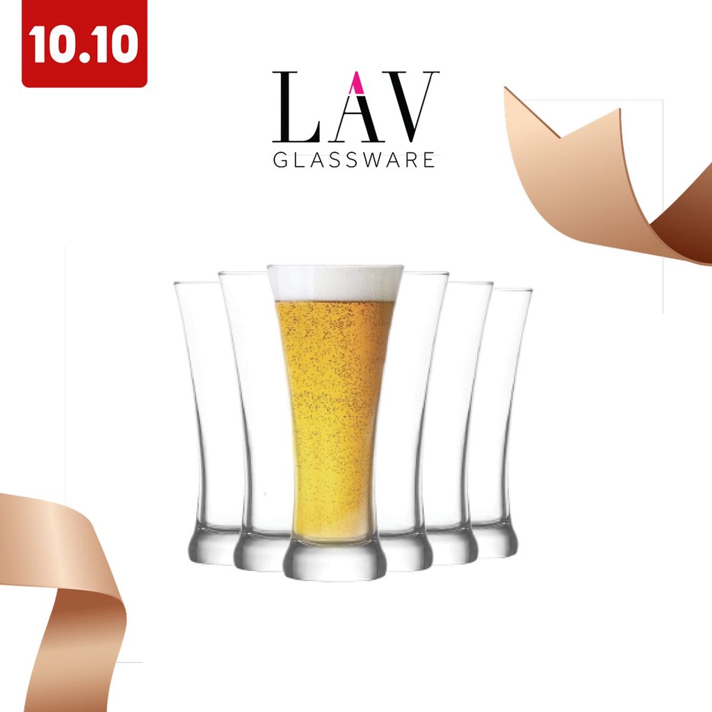 LAV 6Piece Beer Glass Tumbler Set (12 3/4 oz) Giftable Pack,