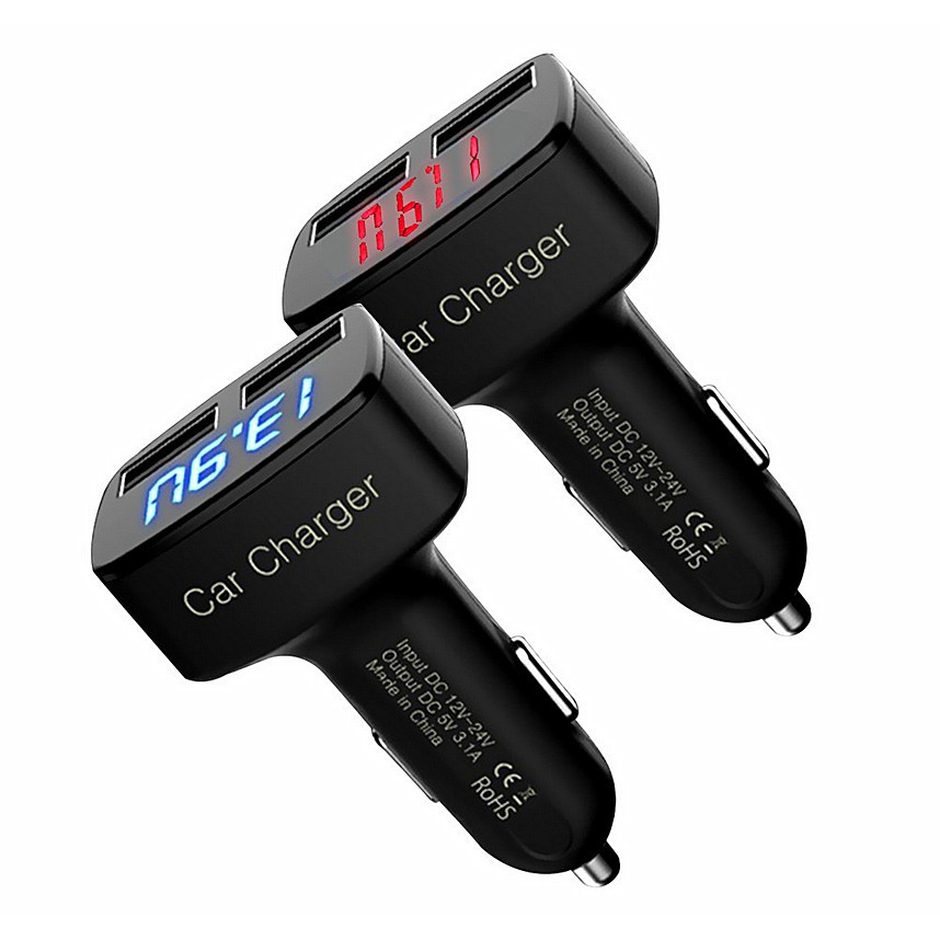 Car USB Charger 5V 2 Ports USB Universal Car Charger Adapter With Blue LED Digital Display