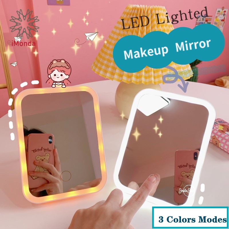 3 Color LED Face Makeup Mirror Vanity Mirror USB Charge Folding