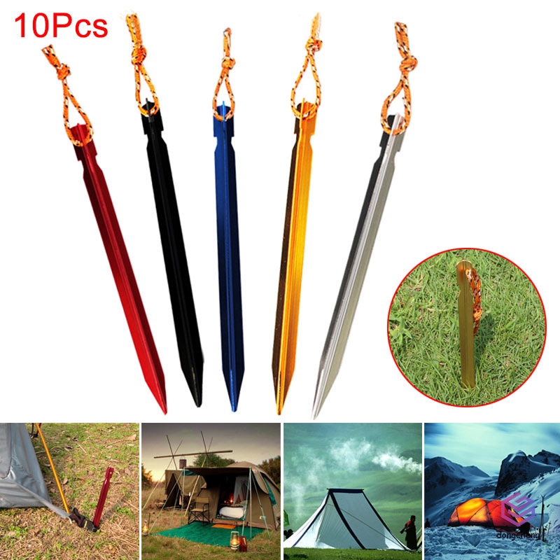 8Pcs 18cm Aluminum Alloy Outdoor Camping Trip Tent Peg Ground Nail Stakes Tri 