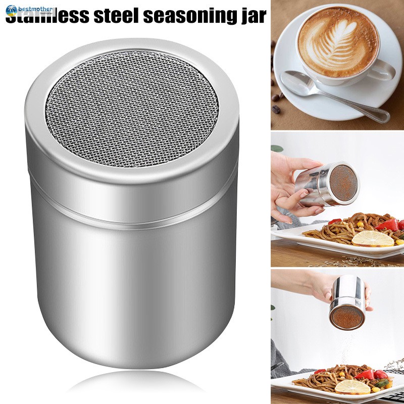 1PC Stainless Steel Powder Sugar Shaker Icing Sugar Cocoa Flour Cappuccino Coffee Sifter Sprinkler Dredge Chocolate Sifter Shaker with Fine Mesh Lid For Baking Cooking 