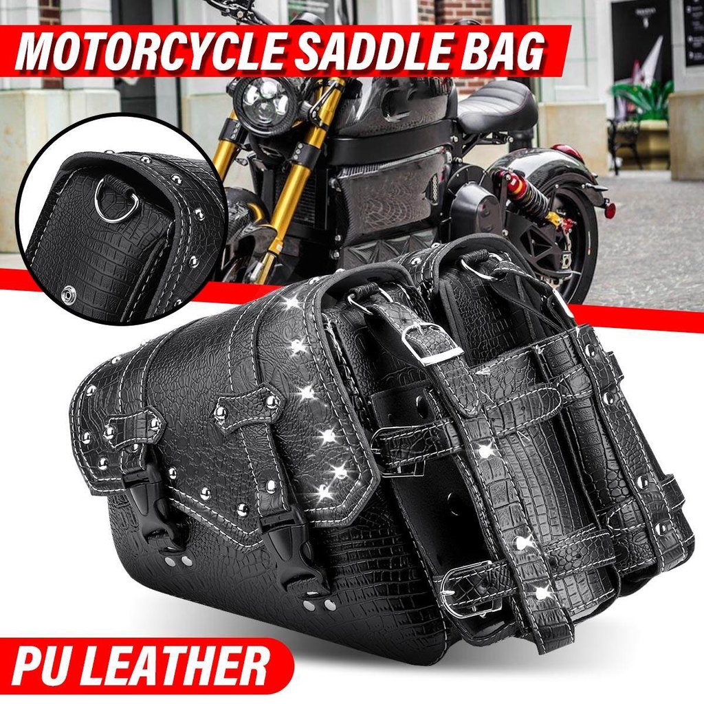 Motorcycle Saddlebag Tool Gloves Luggage Storage Pouch PU Leather Saddle Bag Universal For Cafe