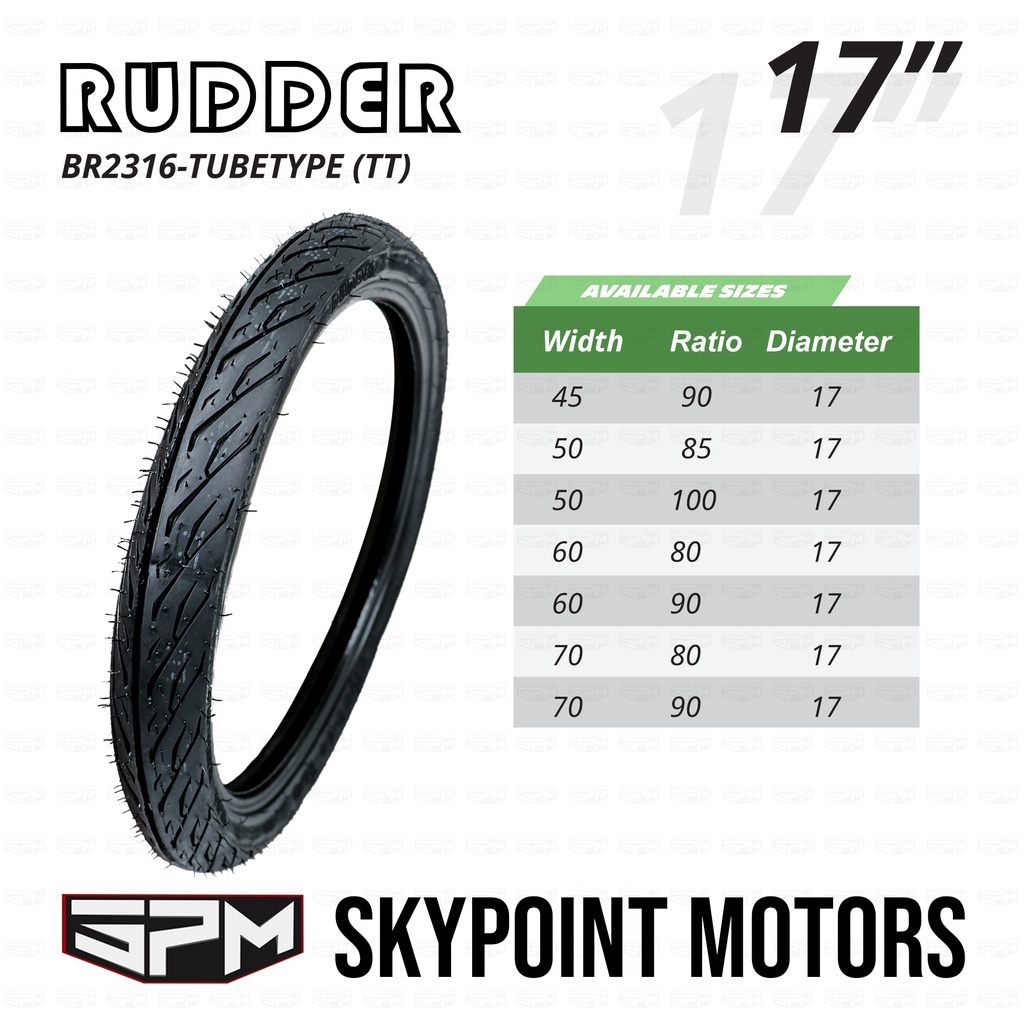RUDDER TUBETYPE TIRE 45/9017, 50/8017, 50/10017, 60/8017, 60/9017