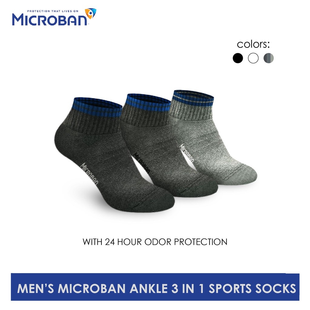 Microban Men's Cotton Thick Sports Ankle Socks 3 pairs in a pack ...