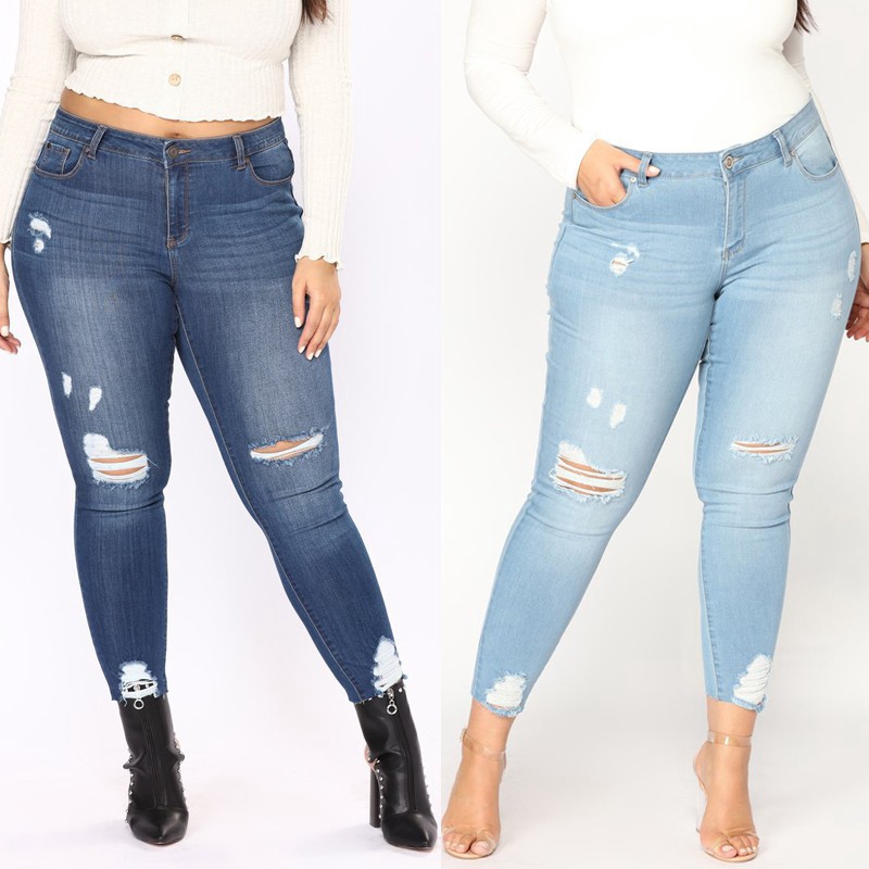 plus size stretch ripped jeans