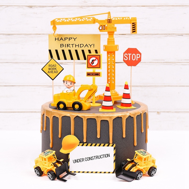 Construction Birthday Cake Topper Cupcake Deocrations for Boy Birthday