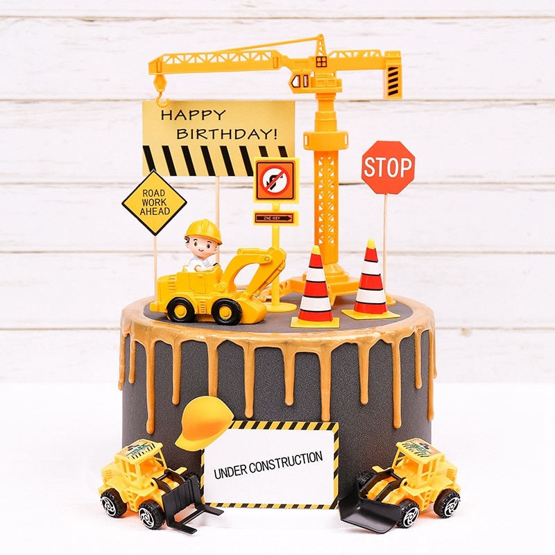 Construction Birthday Cake Topper Cupcake Deocrations For Boy Birthday Party Favortraffic Signs 7323