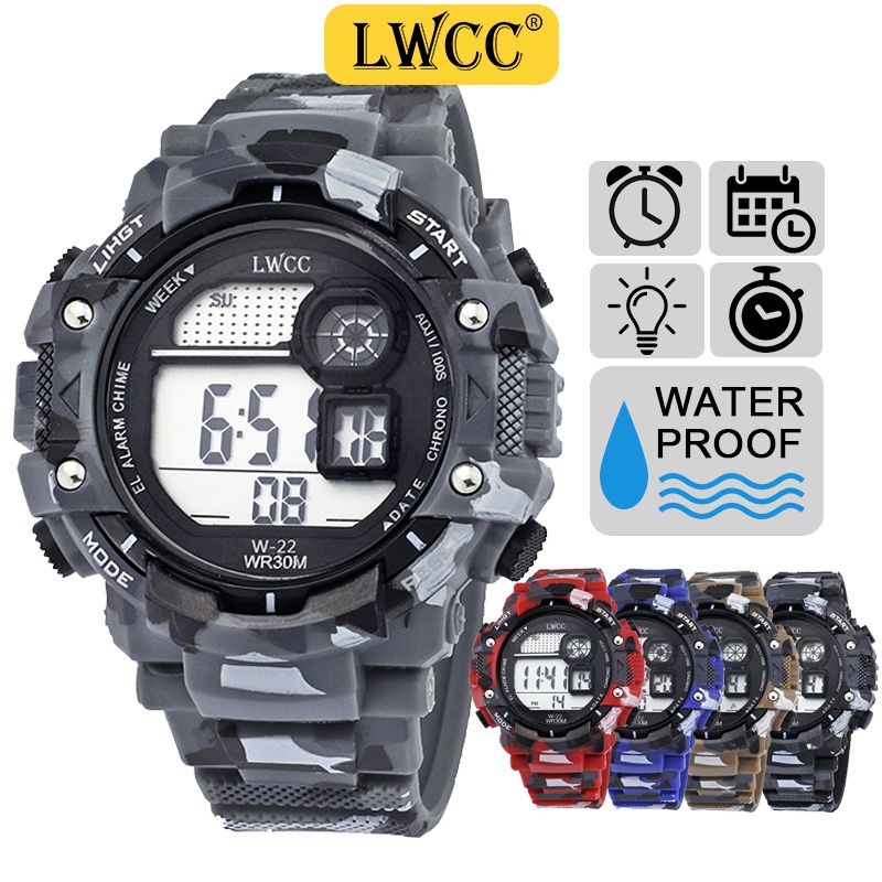 Lwcc Fashion Digital Watch Camouflage Waterproof Sport Watch Multifunction w-22