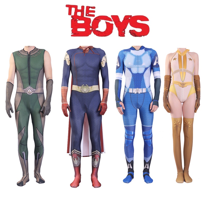 New The Boys Cosplay Costumes 3D Spandex Zentai Adults Kids The Seven Homelander A-Train The Deep Starlight Bodysuit Costumes