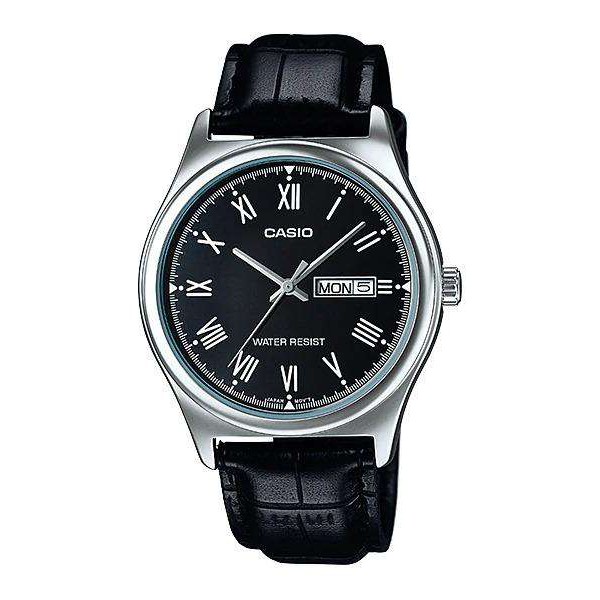 casio black leather watch