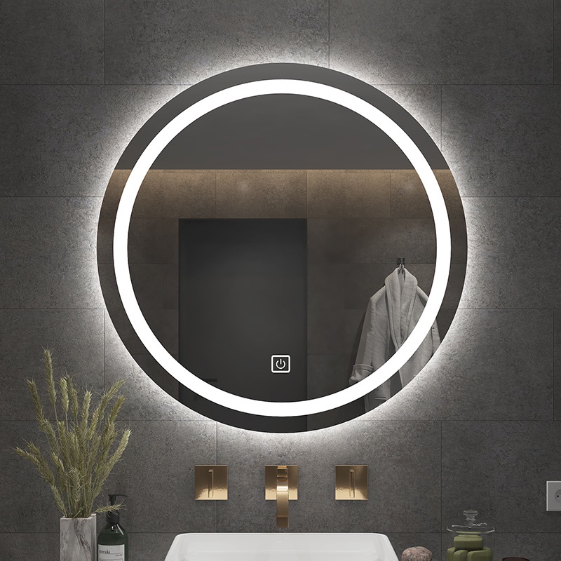 Round Smart Bathroom Mirror LED 3-color light Stepless dimming Toilet ...